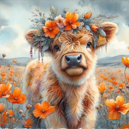 Anuver Cow Diamond Painting Kits for Adults, 5D DIY Diamond Art Kits for Beginners, Full Drill Diamond Painting Kits for Home Wall Decor, 12x12 Inch - color: Cow