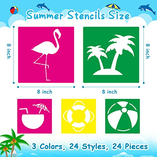 Henoyso 24 Pcs Summer Aloha Stencil for Kids 8 Inch Reusable Templates | Plastic, Drawing Painting Templates, Flamingo, Tree, Hawaii, Pink, Green, Toddlers, Wood Paper Scrapbook, DIY Art Crafts - style: Flamingo Style