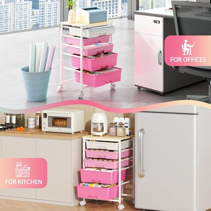 Goovilla Rolling Cart with 5 Drawers for Craft, Art, Dorm, Office, Pink - size: Pink