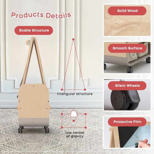 3-in-1 Kids Art Easel with Wheels - Height Adjustable, Dual-Sided Magnetic Chalkboard & Whiteboard, Storage Bags Included - Mobile Art Station for Children, 25"x21" Extra-Large Drawing Board - style: Rolling Easel