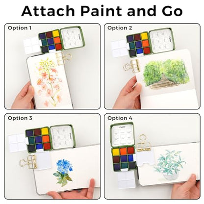 Funto Mini Watercolor Travel Set, Travel Kit with 2 Foldable Palettes, 9 Colors, Mini Color Paint Set for Creative Artists - style: Basic Set