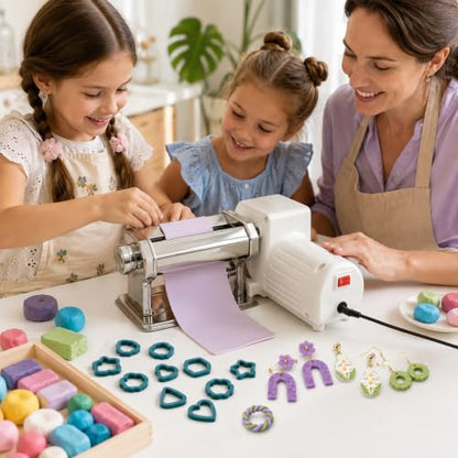 nuyooioo Electric Polymer Clay Press Machine,Clay Roller Machine,Polymer Clay Cutters Set for Clay Earring Making,Includes Clamp and Hand Crank,Polymer Clay Tools for Clay Earring Making