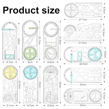11pcs Geometric Drawing Templates Multifunctional Measuring Geometry Rulers