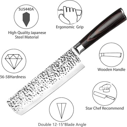 imarku Nakiri Knife 7 Inch, Japanese High Carbon Stainless Steel Chopper | Flat-edge blade creates clean, even vegetable and meat cuts, ergonomic handle supports daily chopping and meal preparation - color: Black with Espresso Brown
