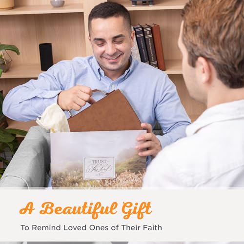 Christian Art Gifts Faux Leather Bible Cover: Faith Sentiment Badge, Brown - size: Medium