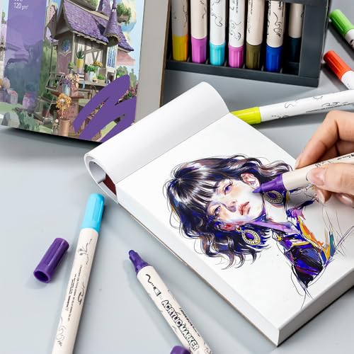 TRANSON A6 Mini Sketchbook Marker Pad, 80lb/120gsm Heavyweight Art Paper, No Bleed Through, 100 Sheets/200 Pages 4.13"x5.83" for Drawing & Sketching - size: A6 120gsm