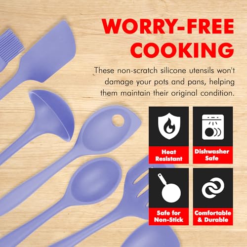 Chef Craft - Premium Silicone Kitchen Tools and Utensils Set, Non-Scratch, Withstands Temperatures up to 450°F, BPA-Free, 7 Piece Cooking Utensils Set, Pastel Blue - color: Pastel Blue, size: 7 Piece Set