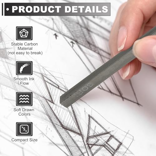 PATIKIL Compressed Charcoal Sticks, 6 Pack HB Grade Art Supplies Sketch Square Stick for Artist Drawing Sketching Shading Painting, Black