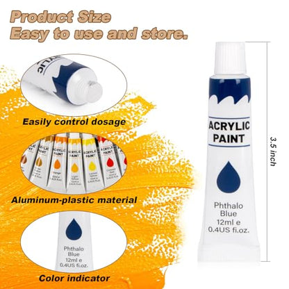 MAQIHAN Acrylic Paint Set - 24 Colors Acrylic Paint with 20 Brushes,24 x 12ml Tubes Artist Quality,Non Toxic Painting Supplies Kits for Artists and Adults,Craft Paint for Canvas Rock Ceramic Wood
