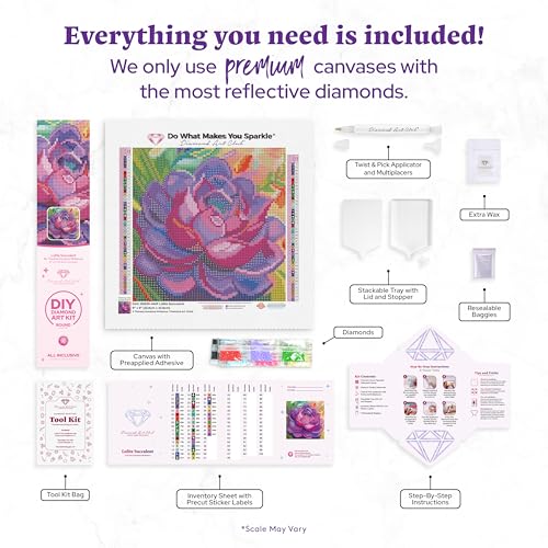 DIAMOND ART CLUB Lolite Succulent Diamond Art Kits for Adults | Premium Diamond Painting Kit, Fun DIY Crafts for Adults, Round Diamond Art Canvas, 9" x 9" (22.8 x 22.8 cm) - color: Lolite Succulent