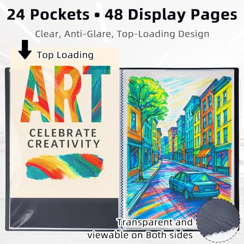 18x24 Black Art Portfolio Folder Displaying 48 Pages with Plastic Sleeves - color: Black, size: 18*24