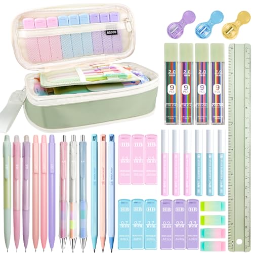 JIZHIYUAN 39X Mechanical Pencil Set with 600 Lead Refills Green Pencil Case | 0.5-2.0mm Mechanical Pencils, Aesthetic Office Supplies Stationary Set Come with Pencil Case for Teacher Office Coworker - color: Green