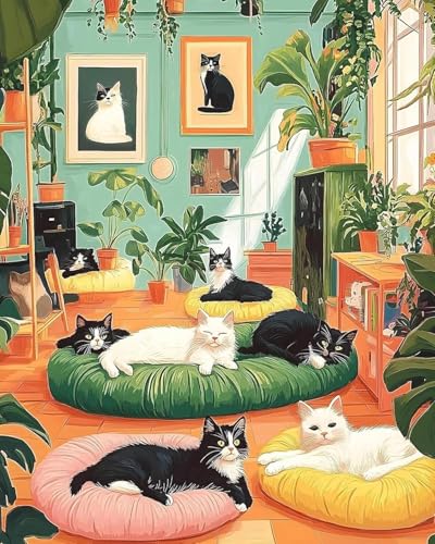 EIBEILI Cat Diamond Art Kits for Adults,Animals Diamond Painting Kits for Adults Beginner,5D DIY Full Round Drill Diamond Dots Paintings for Home Wall Decor Gift 12X16inch - color: DP02476