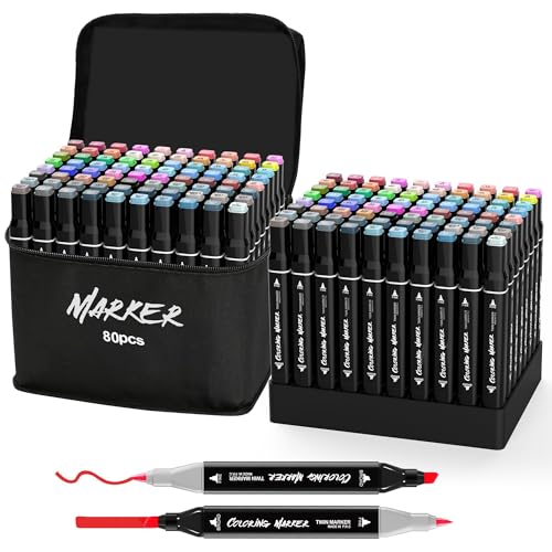 KJSHUANGTANG Alcohol Markers, Dual Tip Art Markers, Drawing Markers, Coloring Marker for Sketching Adult Coloring (80 Colors) - color: 80 Colors