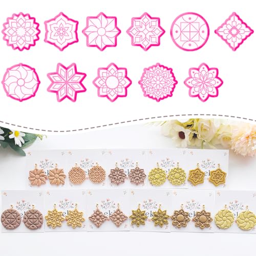 Xaekicr 11 Pcs Mandala Polymer Clay Cutters - Geometric Flower & Boho Shape Jewelry Making Tools for Earrings, Pendants & DIY Crafts, Soft Clay Molds - color: 2D color