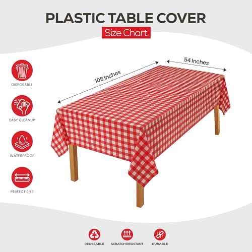 Utopia Kitchen Plastic Table Cloth Disposable (12 Pack - 54x108 Inch) Red Checkered Rectangle Tablecloth Waterproof Stain Resistant Party Table Cover - color: Red Check, size: 54X108 Inch - 12PC