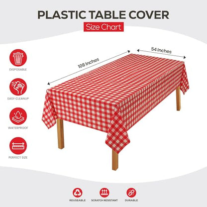 Utopia Kitchen Plastic Table Cloth Disposable (12 Pack - 54x108 Inch) Red Checkered Rectangle Tablecloth Waterproof Stain Resistant Party Table Cover - color: Red Check, size: 54X108 Inch - 12PC