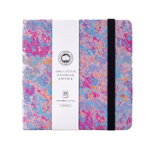 Lightwish Square Watercolor Journal,100% Cotton,300gsm/140lb,Acid-Free,24 Sheets Cold Press Watecolor Sketchbook for Artists Adults Students,6.29 * 6.29 Inches(Purple Sunset) - color: Purple Sunset