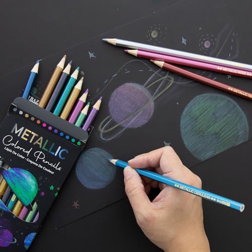 BAZIC PRODUCTS Metallic Colored Pencils, 12 Colors, Pre-Sharpened, 12-Box | metallic shades; pre-sharpened wood barrels; drawing; coloring books; posters; shading; art projects - size: 1 Count (Pack of 12)