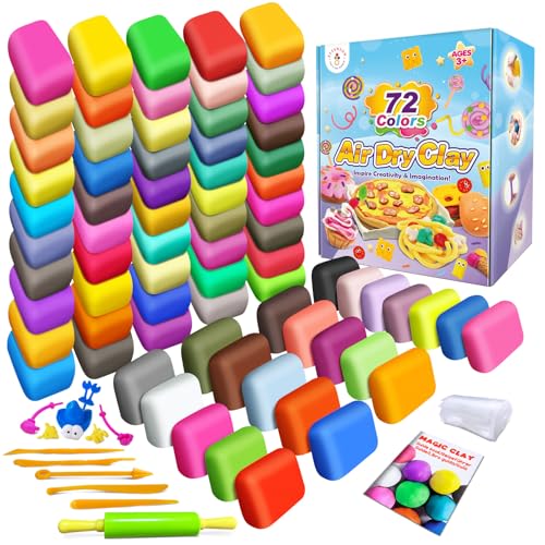 Air Dry Clay, 72 Colors Modeling Magic Clay for Kids | Includes Tools, Soft & Ultra Light, Ages 3-8+ Years, Boys & Girls - color: 72 Colors