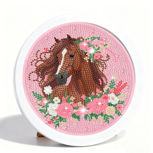 Gemozaic Horse Diamond Art Painting Kit for Adults, 8 x 8 in, Round Framed | Animal Diamond Art Kits for Adult Beginners and Kids 8-12, DIY Big Gem Painting Arts and Crafts for Home Wall Decor, Gift - color: CC1094