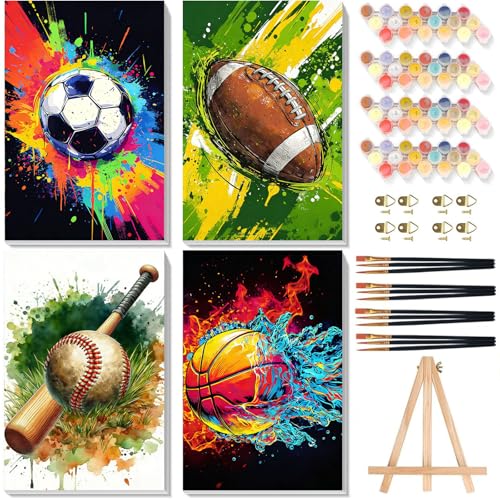 Ball Sports Paint by Numbers for Adults with Framed Canvas - Wooden Easel - color: BKH2202+BKH2203+BKH2204+BKH2205