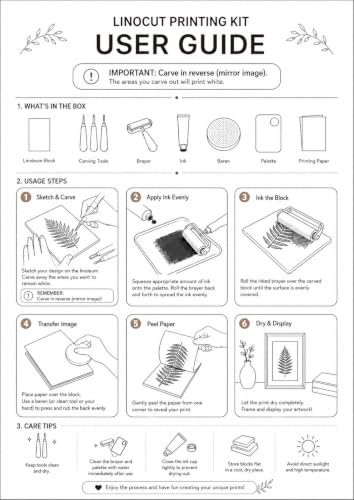 Linocut Kit for Beginers Linoleum Blocks for Board Carving Linocut Tools Stamp Printing Tools for Adults Art Craft Kits