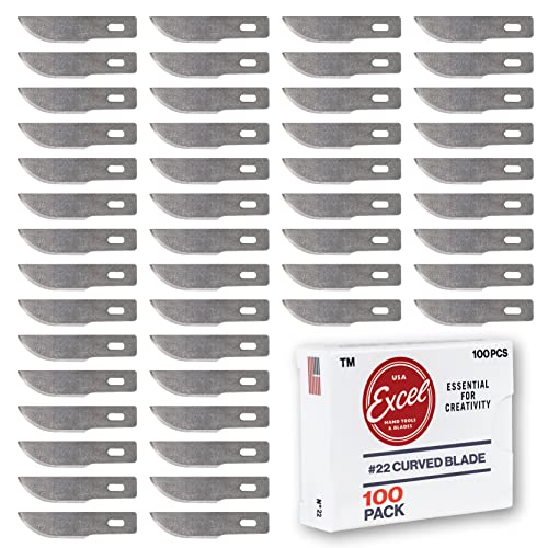 Excel Blades 100 PCS Craft Knife Blade Refill, #22 High Carbon Steel Curved Hobby Knife Blades Replacement - For Precision Cutting, Professional, Hobby, And Art Crafts | Precision Cutting Tool, Professional & Studio Grade, Replacement Refills for Art and