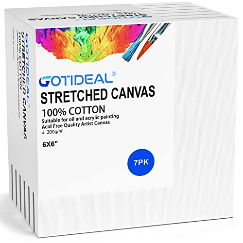 GOTIDEAL Stretched Canvases for Painting, 6x6 Inch Set of 7, Primed White - color: White, size: 6"x6"
