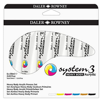 Daler Rowney System3 6-Tube Heavy Body Acrylic Paint Process Set - 59ml Acrylic Paint Tubes for Artists and Students - Artist Paint for Canvas Murals and More - Thick Acrylic Paint for All Skill Sets