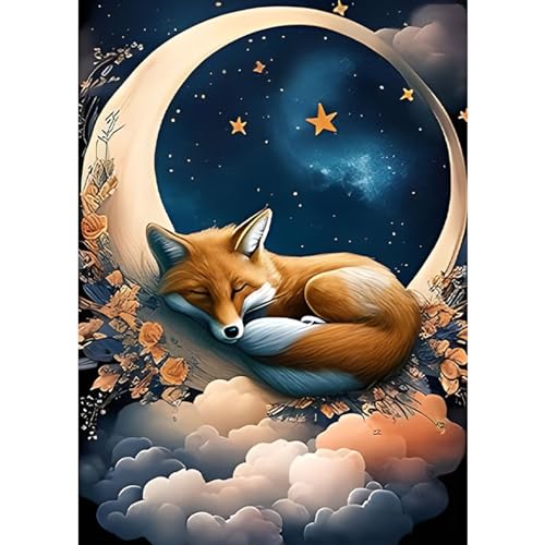 SENQAO Fox Diamond Painting Kits, Fox Diamond Art Kits for Adults, Moon Diamonds Gem Art DIY 5D Full Round Drill Diamond Dots Painting Arts and Crafts Home Wall Decor 12x16inch - color: fox - 03