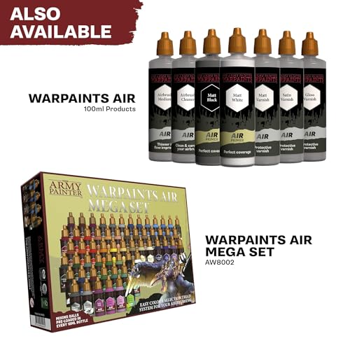 The Army Painter, Warpaints Air Most Wanted Paint Set, 22 x 18 ml | 19 Acrylic Airbrush Paints, incl. 2 Metallics, 1 Fluorescent, 1 Medium & 3 Speedpaints - For Models and Miniature Painting - color: Air Most Wanted Set