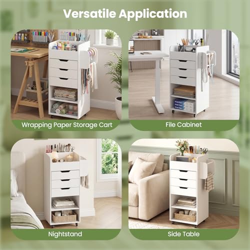 Giantex Craft Storage Cart - Utility Organizer Cart with 3 Drawers, 3 Shelves, 3 Slotted Compartments, 2 Rolling Rods, Crafting Sewing Cabinet on Wheels for Wrapping Paper Scrapbook Ribbon (White) - color: White