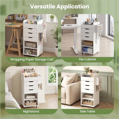 Giantex Craft Storage Cart - Utility Organizer Cart with 3 Drawers, 3 Shelves, 3 Slotted Compartments, 2 Rolling Rods, Crafting Sewing Cabinet on Wheels for Wrapping Paper Scrapbook Ribbon (White) - color: White