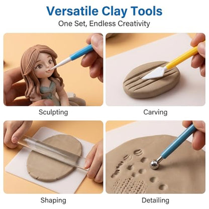 16PCS Clay Sculpting Tools Set with Roller & Storage Bag