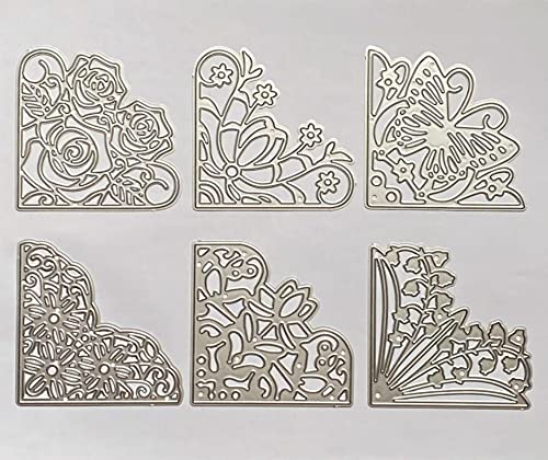 6Pcs 3Inches Lace Corner Cutting Dies Stencil Butterfly Flowers Die Cuts Metal Corner Pocket Die for Card Making DIY Scrapbook Album Paper Card Festival Decor - style: Corner dies set
