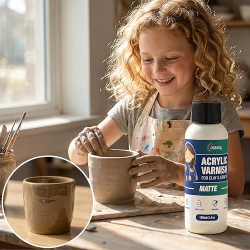 OSBANG 100ML Air Dry Clay Glaze, Matte Finish Air Dry Clay Varnish, Helps Prevent Cracking, Scratches and Wear, Clear Sealant for Ceramics, Paintings, Wood and DIY Projects - size: Matte
