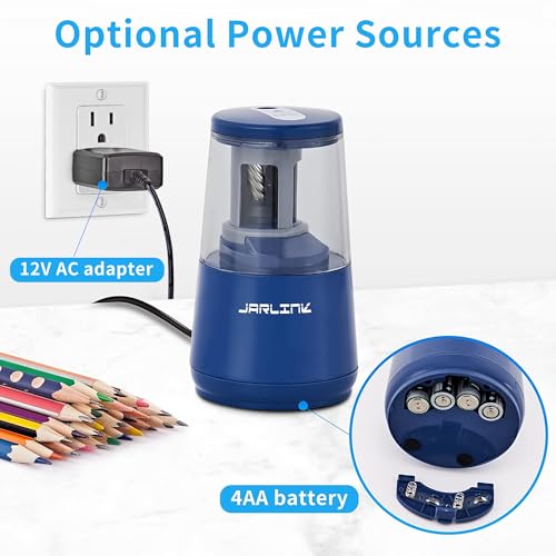 JARLINK Electric Pencil Sharpener, Heavy Duty Helical Blade, Auto Stop - color: Blue