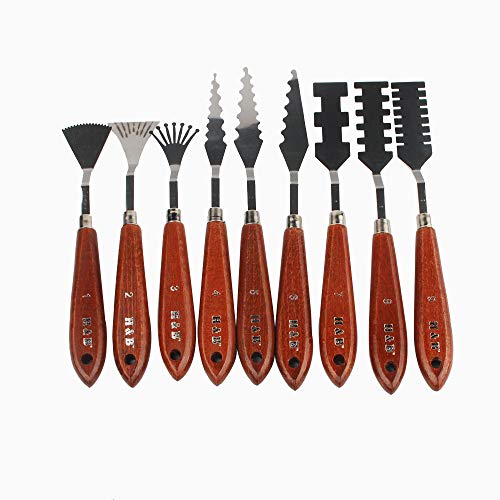 NWFashion Wood Handle Palette Knives 9 Piece Create Texture Spatulas for FX Special Effects (Steel Knife 9pcs)