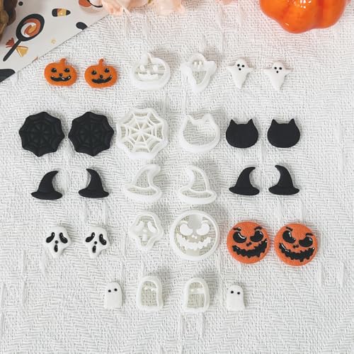 Xaekicr 10PCS Halloween Polymer Clay Cutters Set - Pumpkin Ghost Witch Hat Spider Web Shapes for DIY Earrings - Clay Cutters Clay Earring Cutters Clay Tools - color: F color