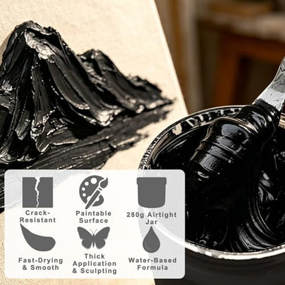 10.56oz/ 300ml Black Modeling Paste & Piping Bags & Brush, 3D Art Texture Paste Fast Drying, High Density Acrylic Medium for Acrylic Painting, DIY Crafts Projects, Sculpture/Wood/Glass/Stone/Canvas - color: Black Modeling Paste + 5pcs Bags+ 1pc Brush