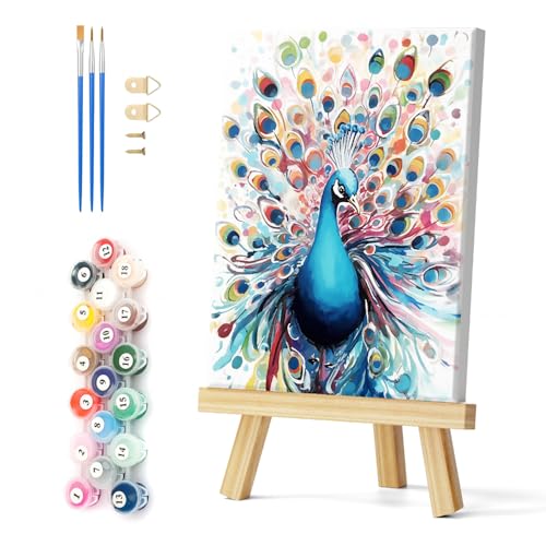 Natuyalo Colorful Peacock Paint by Number for Adults Beginner, Framed DIY Paint by Numbers Kit Animals Acrylic Painting Kit for Home Wall Decor Ideal Gift (12x16 Inch) - color: Color-02