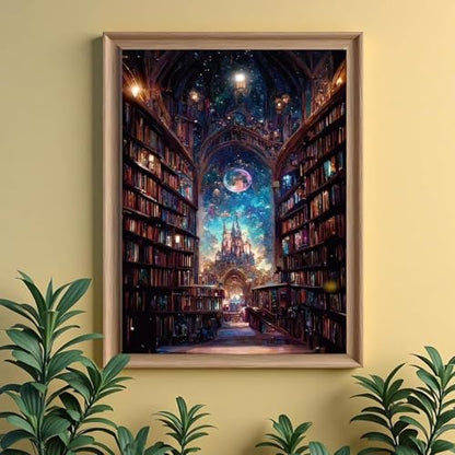 Diamond Art Starry Sky Library Diamond Art Set for Adults, 5D Diamond Painting Starry Sky Castle Library DIY Book Diamond Art Adult Diamond Painting Set, Home Decor - 12x16 Inch - style: Sky Library