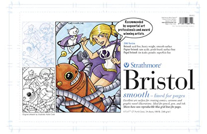 Strathmore (25-611 STR-25-611 24 Sheet Smooth Bristol Pad, 11 by 17", Blue Lined