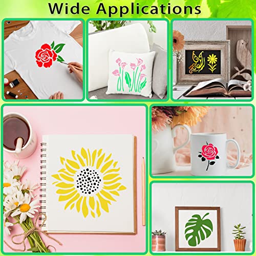 80 Pcs 3 x 3 Inch Stencils for Painting on Wood, Reusable Flower Butterfly Bird Bee Plastic Stencils DIY Craft Paint Template Set for Wall Home Decor - style: Flower