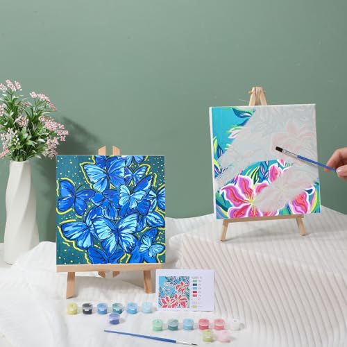 Nezyo 12 Sets Paint by Numbers with Frame for Adults, DIY Acrylic 8x8in | Beginner-friendly Canvas Kits, Party Activity or Birthday Gifts, Includes Brushes with Paints, Pre-framed Ready to Hang - style: Landscape
