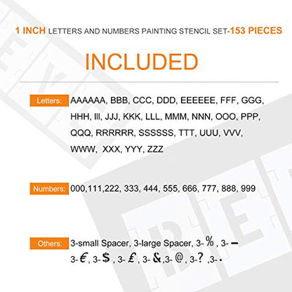 Zonon 153 Pcs 1 Inch Letter Stencils for Painting Number Symbol Stencil Set Reusable Plastic Alphabet Painting Templates Interlocking Kit for Wood Wall Fabric Door Craft DIY Art Projects - size: 1 Inch
