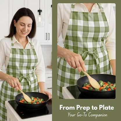 Native Fab Kitchen Apron 2 Pack - 100% Cotton Adjustable, Durable Apron with Pockets, Perfect for Cooking, Baking, Grilling - color: Buffalo, Mint Green