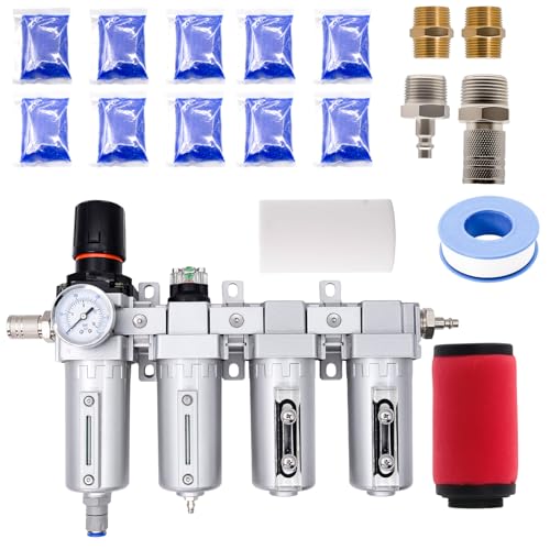 3/4" NPT Industrial Air Dryer for Compressor, 4 Stage Auto Drain | Air Compressor Water Separator with 0-240 PSI Air Regulator, Particulate Filter, Coalescing Filter and Desiccant Dryer - style: 4 Stage
