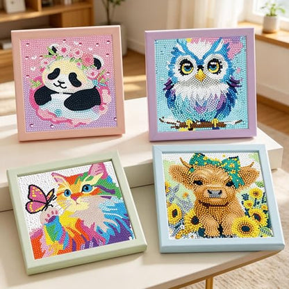 Diamond Art Kits for Kids - 6 Pack 5D Diamond Painting Kits - Arts and Crafts for Kids Ages 8-12 - Full Drill Cute Animals Dimond Art Painting Kits - DIY Big Gem Art - Home Wall Decor Gifts 6x6 Inch